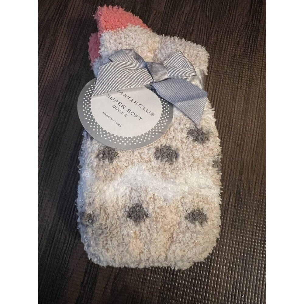 Charter Club Women's Soft Fuzzy Butter Socks Polka Dots 9-11 Fits Shoe Size 6-10